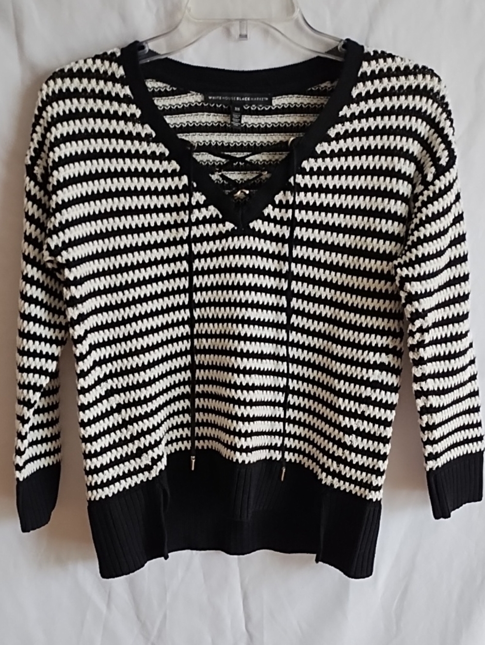 Black & White Striped V-Neck Women’s Sweater